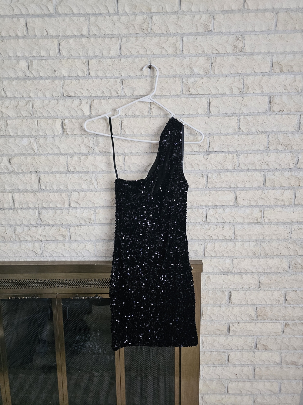 Windsor Black One-Shoulder Sequin Mini Dress